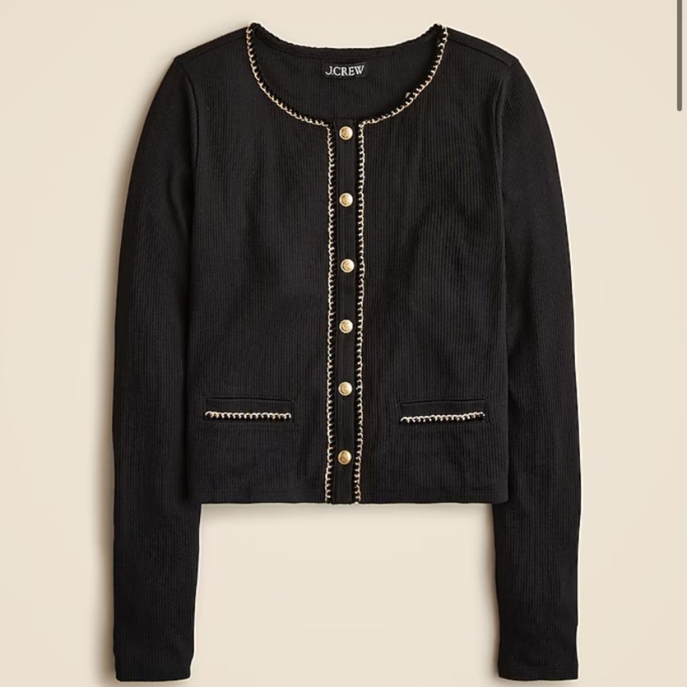 NWT J. Crew vintage rib lady jacket with chain trim